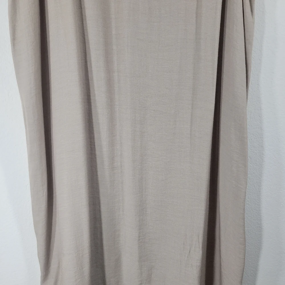 NATORI tan 'V' neck sleeveless long maxi nightgown sleep dress teal trim Large